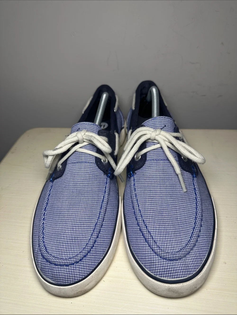 Polo Ralph Lauren Lander mini gingham Navy and Light Blue Canvas Boat Shoes